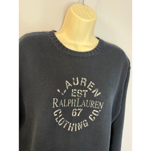 Lauren Ralph Lauren Vintage Womens Blue Est 67 Logo Knit Sweater Sz S - Picture 2 of 9